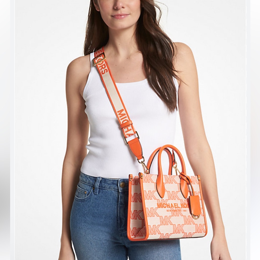 NEW Michael Kors Mirella Orange and Cream cross Body Bag - Picture 3 of 6